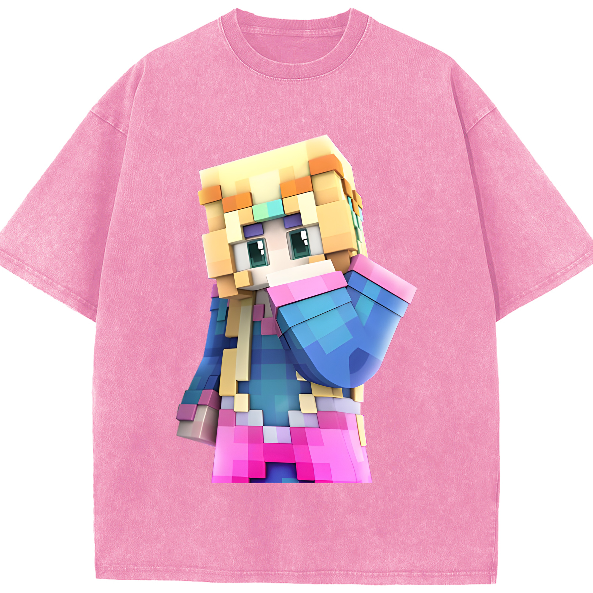 （画像用） マインクラフト ブロックの世界 Minecraft MC Block world 綿100% ヴィンテージ風 半袖Tシャツ（フロントプリント）
